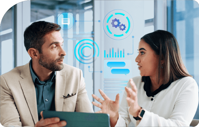 two people use ai and automation to improve healthcare member engagement