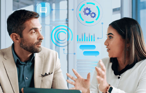 Two people discussing AI